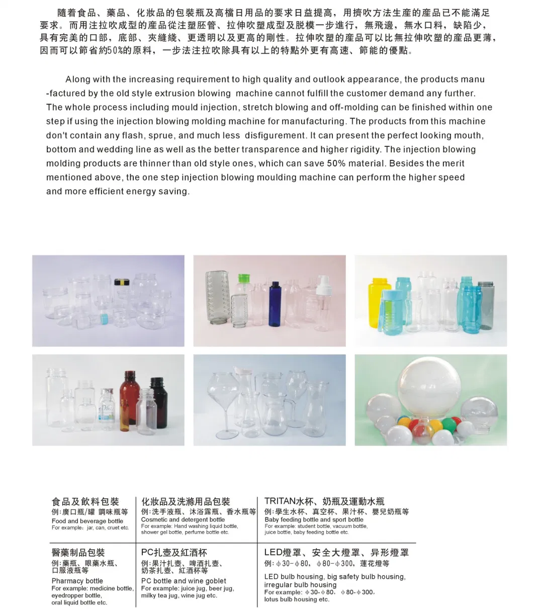 Plastic Tritan /Pctg/PC / Pet Sport Water Vacuum Student Juice Baby Feeding Bottle Container Making Machine /One Step Injection Stretch Blow Molding Machine